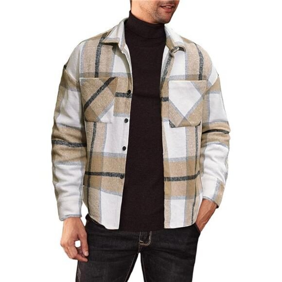 Men's Flannel Shirts Shackets Casual Button Down Long Sleeve Plaid Jackets